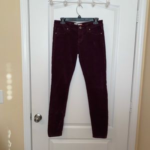 Cabi Maroon Corduroy Low Rise Skinny Jeans